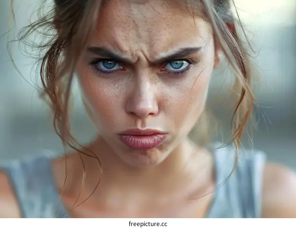 Portrait of a young woman with an angry expression on her face