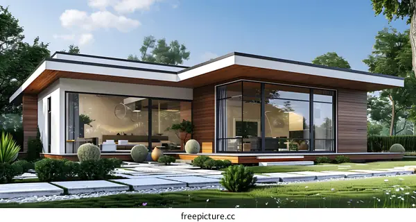 Modern Home Exterior with Lush Landscaping