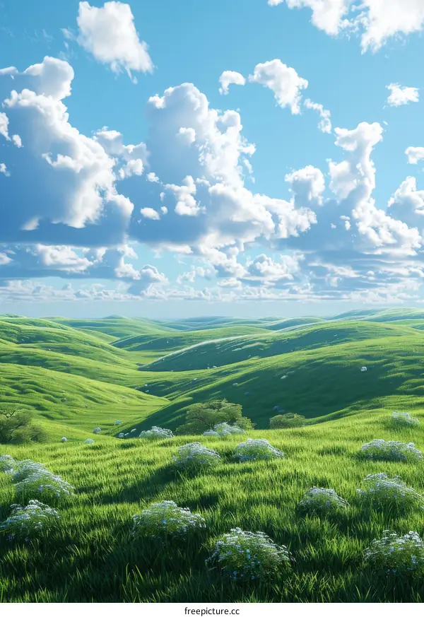 Beautiful Green Hills Under a Blue Sky