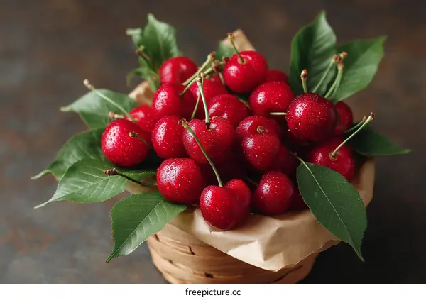 Fresh Cherries in a Basket