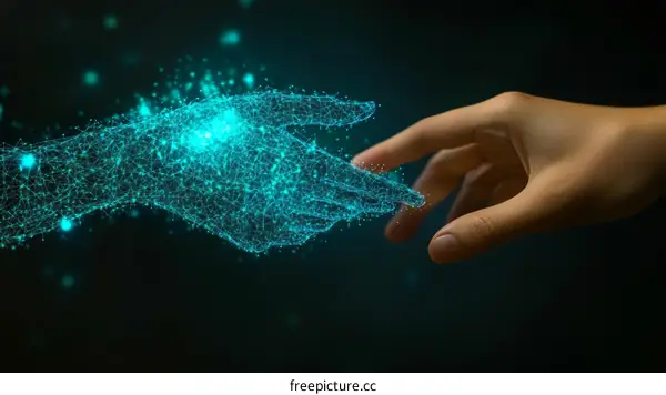 Futuristic Human-AI Handshake Illustrative Image