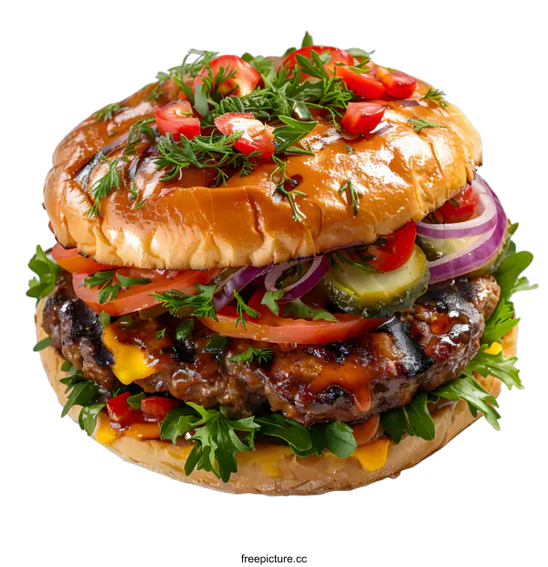 [Transparent Background PNG]Delicious Homemade Burger with Fresh Ingredients