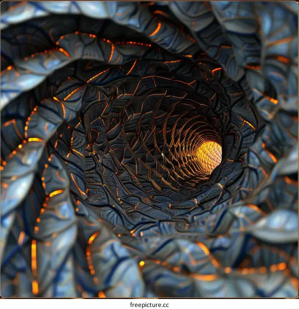 Blue and orange glowing 3D tunnel