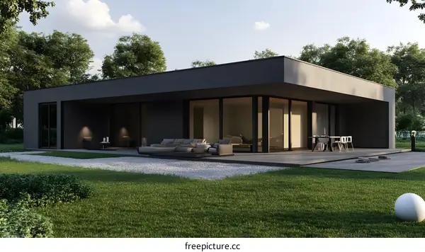 Modern House with Large Windows and Patio Design