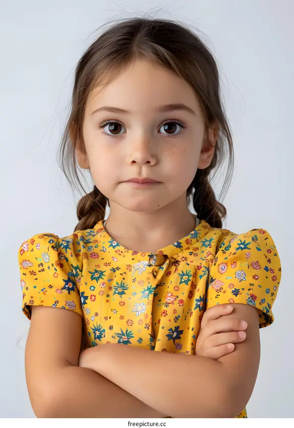 Portrait of a girl with freckles and brown hair
