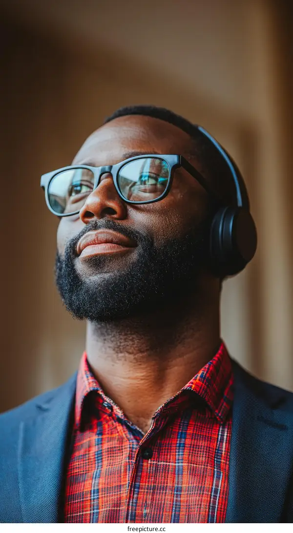 African Man Wearing Glasses and Headphones