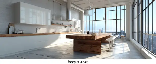 Modern Loft Kitchen with Panoramic City Views