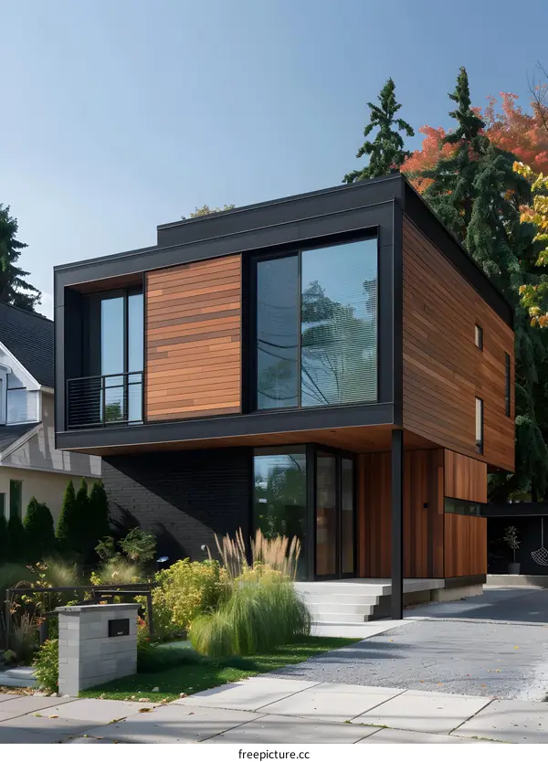 Modern Home with Wood and Black Exterior Design