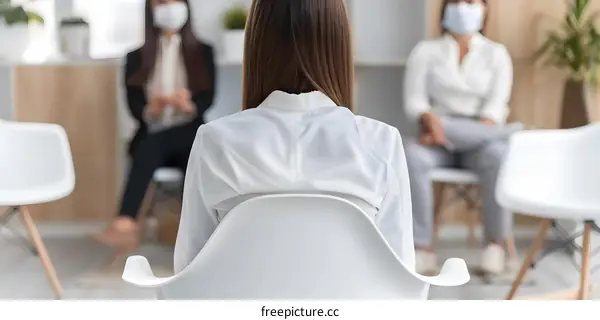 Woman Sitting in a Chair with Two People in the Background