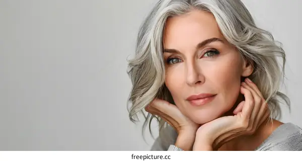 Portrait of a beautiful middle-aged woman with gray hair