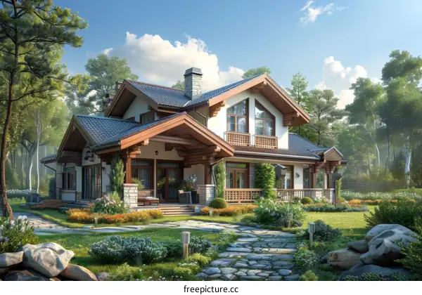 Modern wooden house in the woods