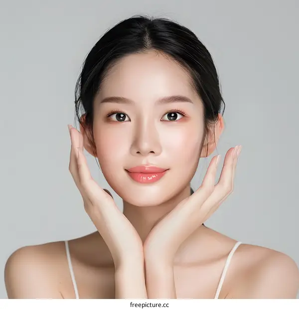 Beautiful Asian Woman with Perfect Skin and Makeup
