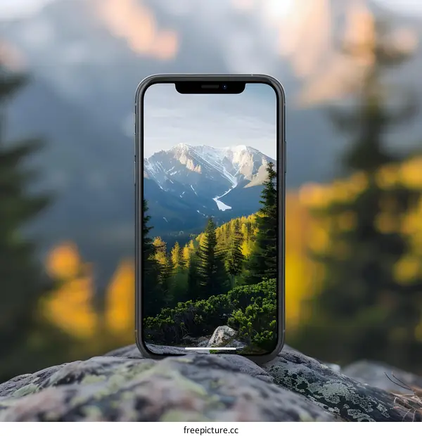 Smartphone Displaying Mountain Landscape