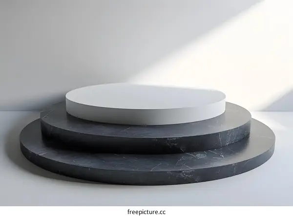 3D Black and White Geometric Shapes Composition