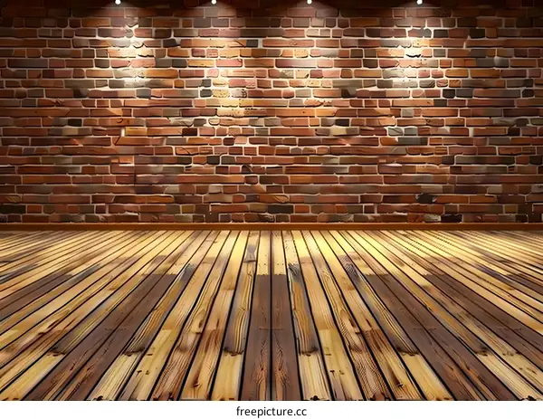 Empty Room with Brick Wall and Wooden Floor