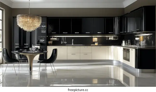Modern Luxury Kitchen Design with Black and Cream Cabinets