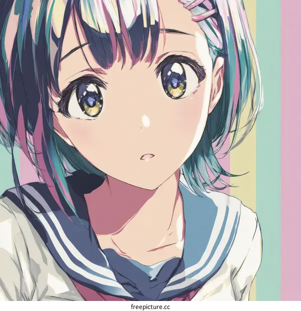 Anime Girl with Vibrant Colors and Sailor Uniform
