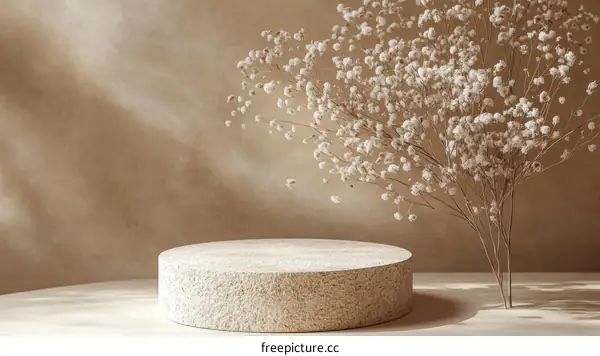 Beige Aesthetic Display Stand with Dried Flowers