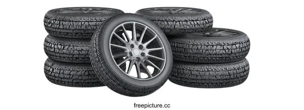 [Transparent Background PNG]Stacked Tires with Alloy Wheels