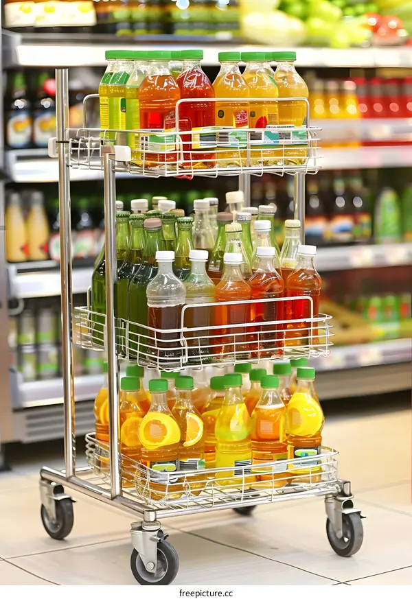 Variety of Beverages on Shelf in Grocery Store