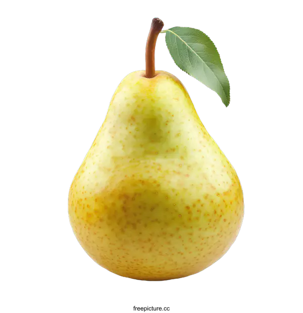 [Transparent Background PNG]Fresh Ripe Yellow Pear with Leaf Isolated on White Background
