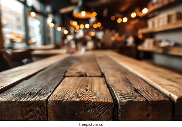 Rustic Wooden Table Top in a Cafe