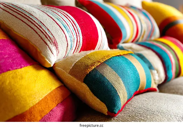 Colorful Striped Throw Pillows Arrangement