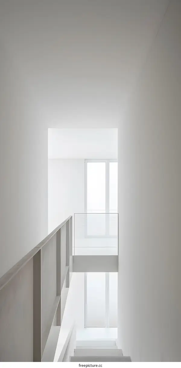 Minimalist White Interior Staircase Design With Glass Railing