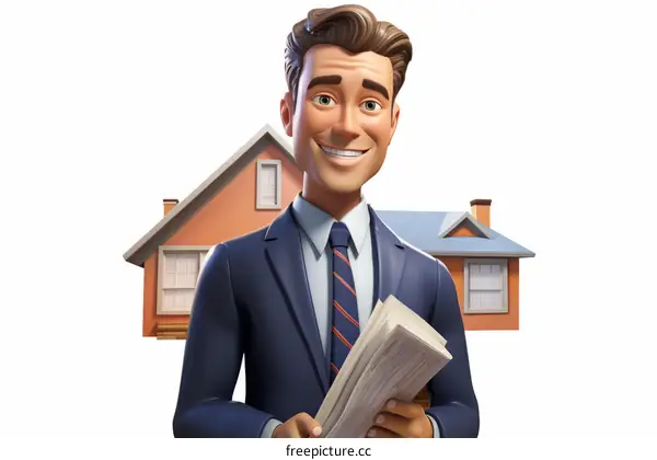 Real estate agent standing in front of a house
