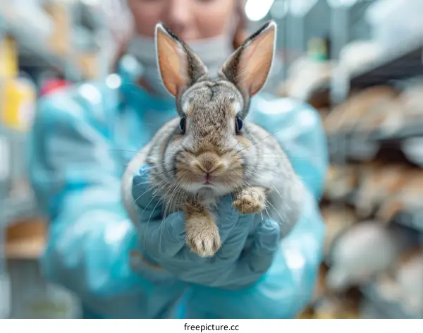 gloved hands holding a brown rabbit