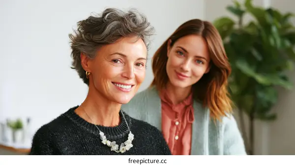 Two women smiling warmly together