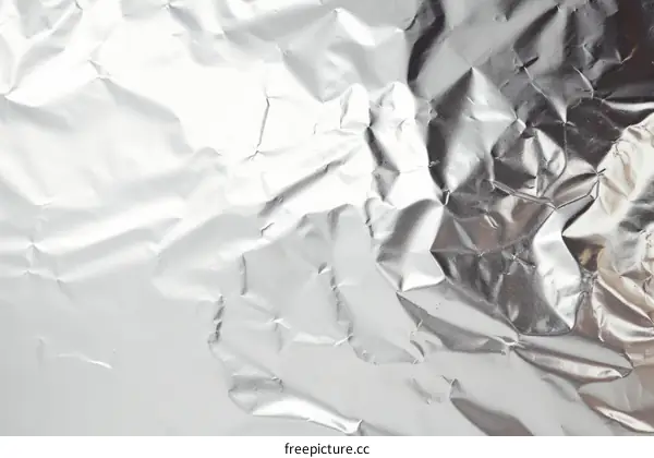 Shiny crumpled silver foil texture background