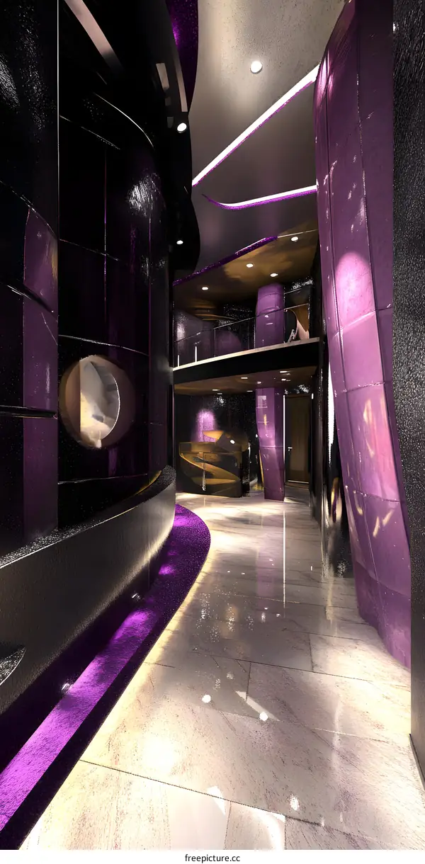 Purple Modern Interior Design With Round Window
