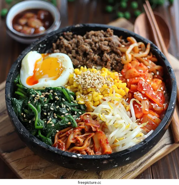 Korean Food Bibimbap with Egg and Vegetables