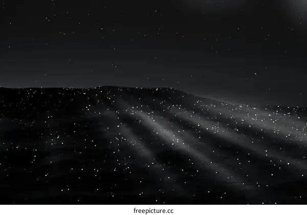 Black and white sand dunes under the starry night sky