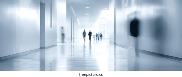 Modern Business Corridor with Multiple People