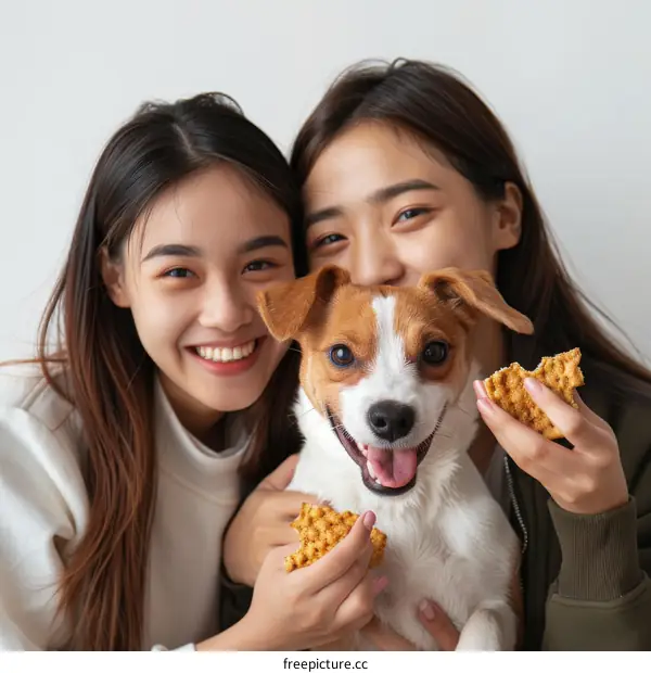 Two Asian women with a dog