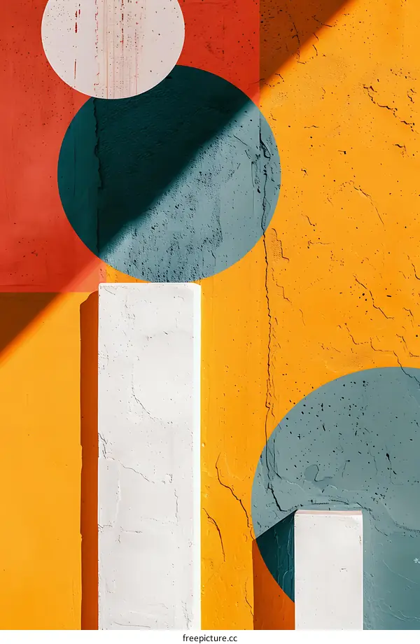 Geometric Shapes on a Wall with Orange and Teal Colors