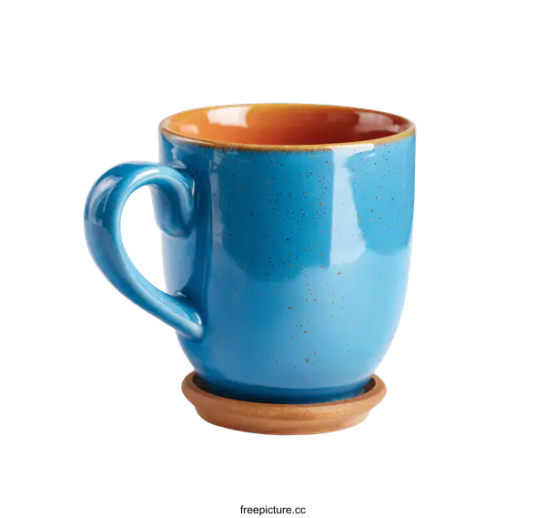 [Transparent Background PNG]Stylish Turquoise Ceramic Mug with Wooden Coaster