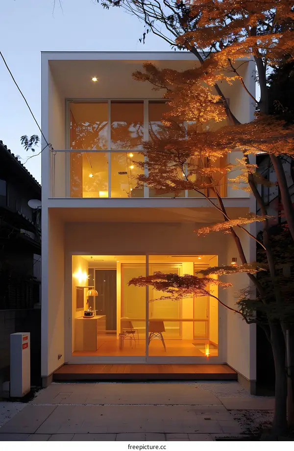 Modern White House with Large Windows and Deck