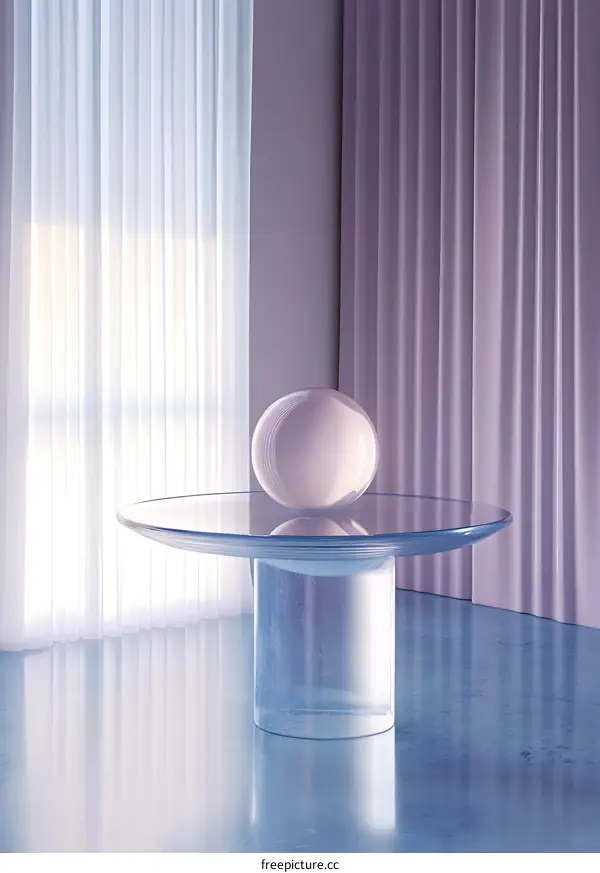 Glass Table With Sphere And Curtains