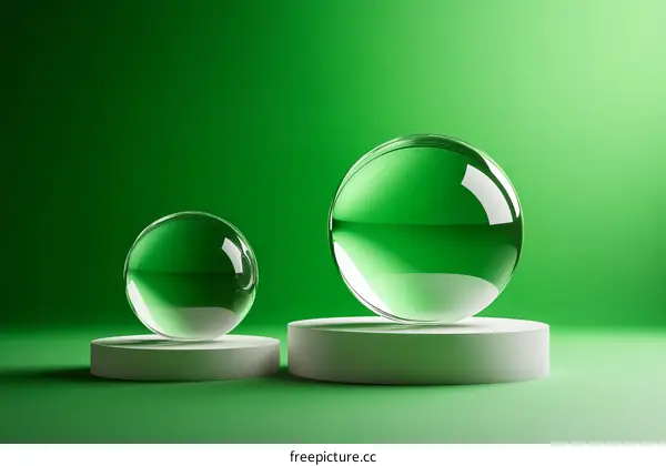 Green Crystal Glass Balls on Pedestals