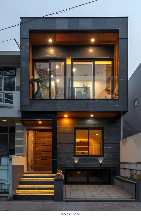 Black marble exterior wall, simple and not lacking in atmosphere