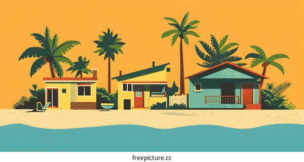 Tropical Beach Houses Illustration