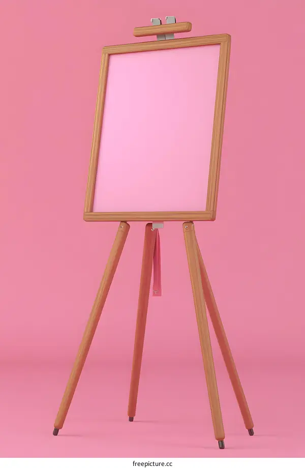 Wooden Easel With Pink Canvas on Pink Background