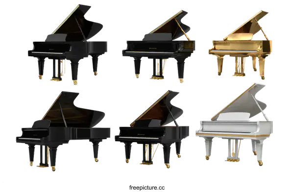 [Transparent Background PNG]Luxury Grand Pianos in Different Colors