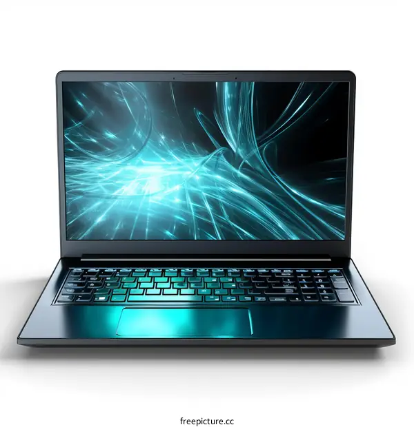 Laptop with blue light on keyboard