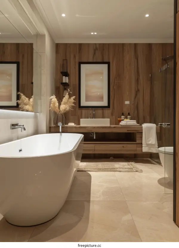 Luxury Modern Wooden Bathroom with Bathtub