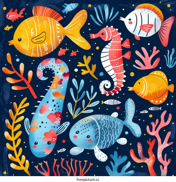 Colorful Illustration of Marine Life