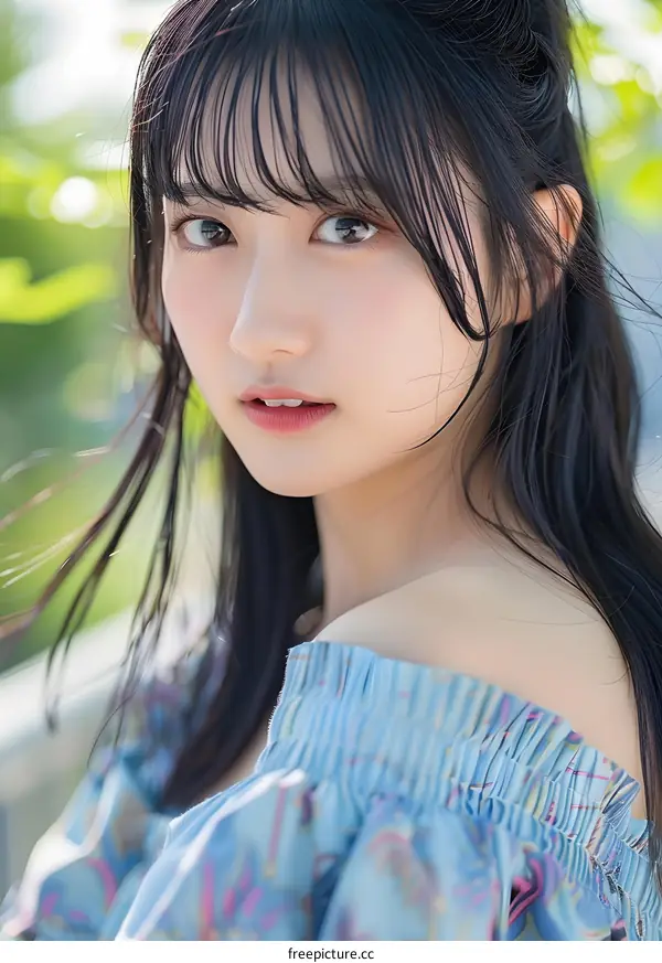 Portrait of a Young Asian Woman with Long Black Hair